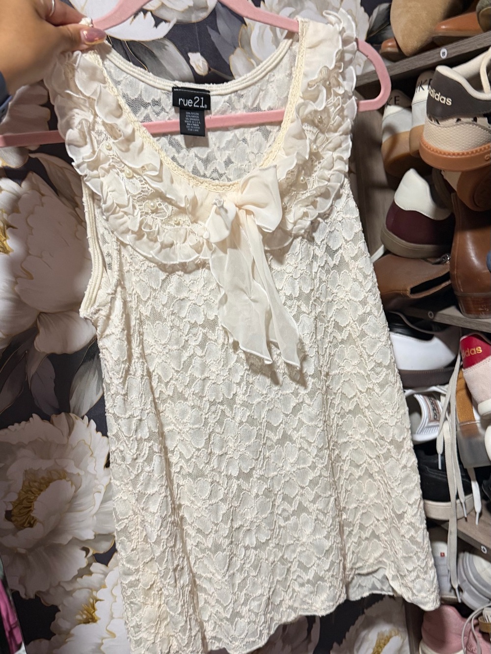 rue21 Cream Lace Ruffled Bow-Front Sleeveless Camisole